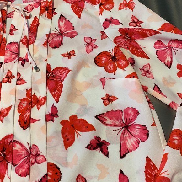 Jones New York Collection Butterfly Print Popover Blouse Size 8 - Picture 7 of 12